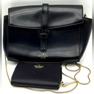 Bundle Kate Spade Riverside Street Emmie Gold Chain Leather Bag + Wallet lot 2